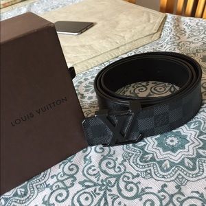 Louis Vuitton Black Buckle checkered leather belt
